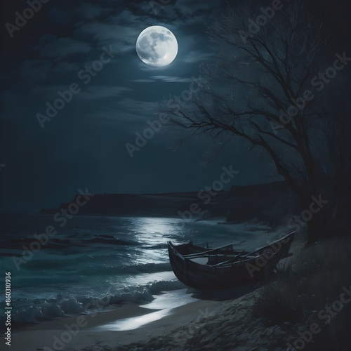 Under the enchanting light of the full moon that shines on the shore on this magical night.