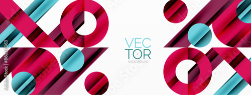 Circle and line geometric background. Round shapes with diagonal lines composition for wallpaper, banner, background or landing