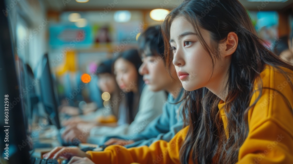 custom made wallpaper toronto digitalFocused Young Woman in a Computer Lab