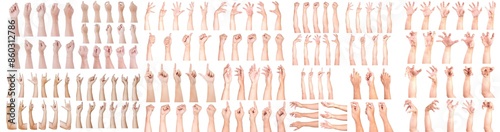 SUPER SET of Multiple Male Caucasian hand gestures isolated over the white background, set of multiple images.