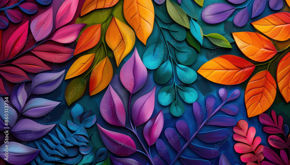 A colorful leafy background with a variety of different colored leaves A colorful leafy background with a variety of different colored leaves