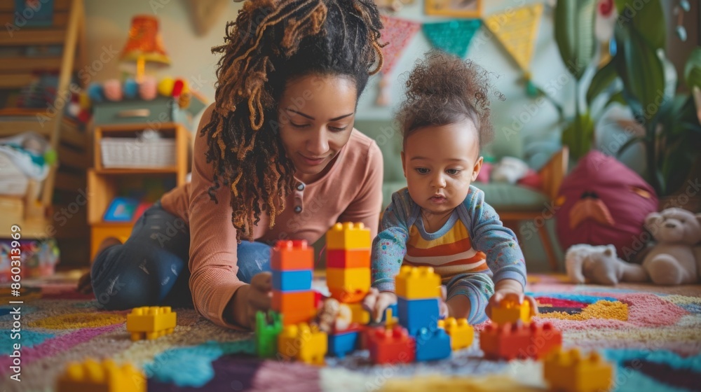 Mother and Daughter Playing with Building Blocks Mother and Daughter Playing with Building Blocks