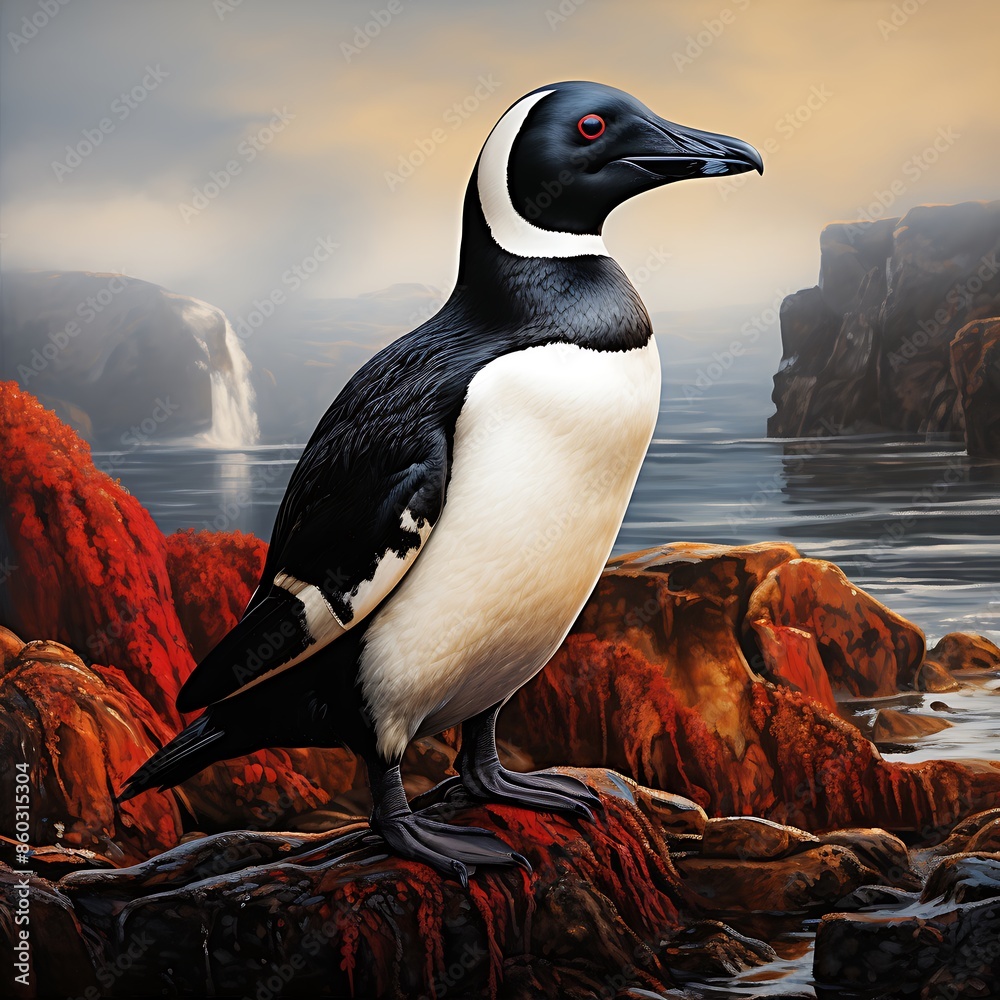 Naklejka premium The great auk (Pinguinus impennis) is a species of flightless alcid that became extinct in the mid-19th century