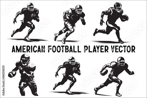 American Football Players Silhouettes vector bundle. American football Player set. 