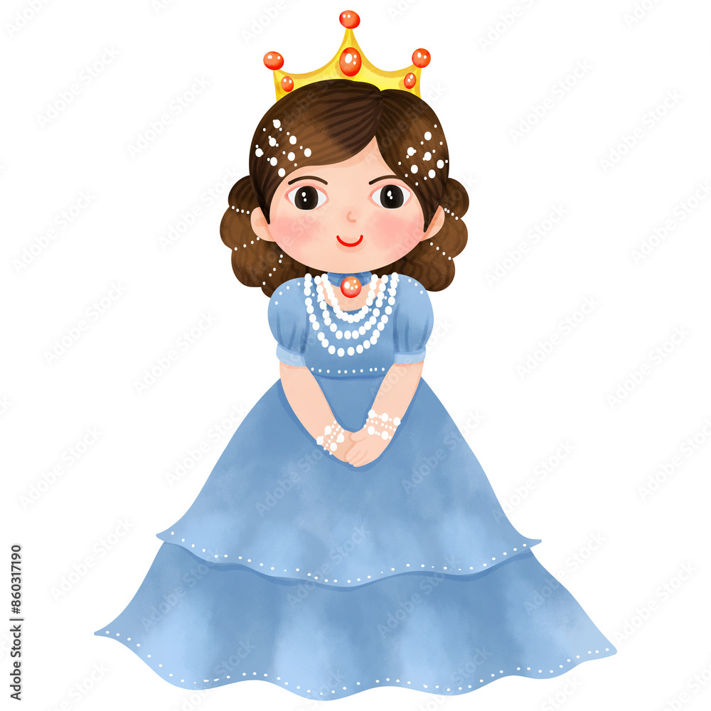 Hand drawn watercolor painting of a princess wearing a blue dress. Hand drawn watercolor painting of a princess wearing a blue dress.