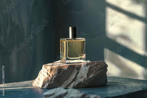 Perfume Bottle on a Stone in the Sunlight