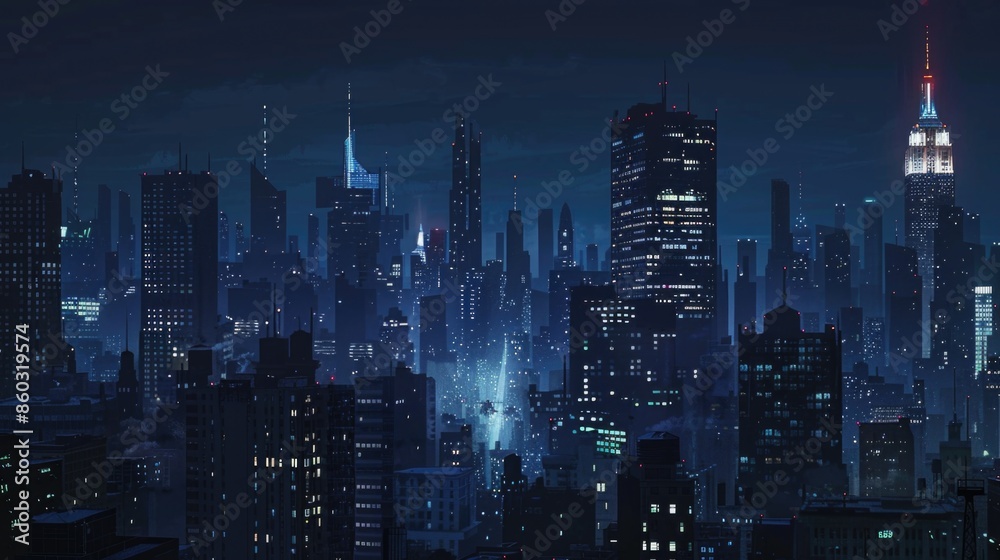Fototapeta premium City skyscrapers in the darkness. AI generative.