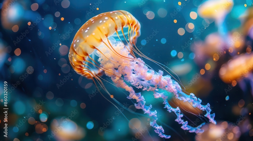 majestic jellyfish floating in shimmering sea of vibrant ocean life ai upscaled artwork