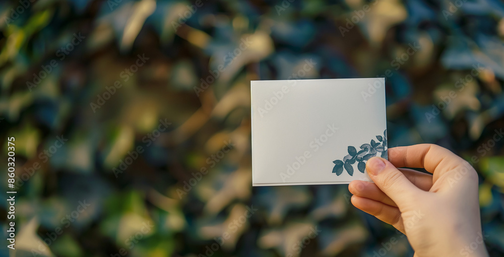 A hand holding out an invitation card A hand holding out an invitation card