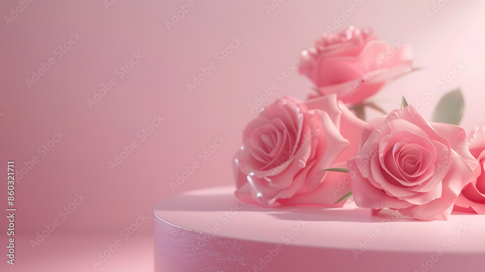 Blank podium with pink roses on pink background Showcase for product perfume jewelry and cosmetic presentation : Generative AI Blank podium with pink roses on pink background Showcase for product perfume jewelry and cosmetic presentation : Generative AI