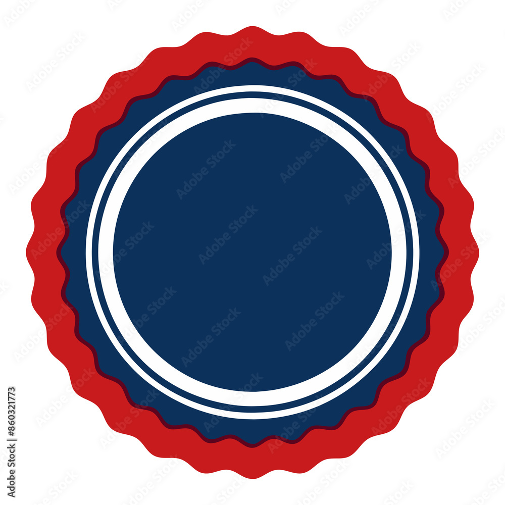 Circular emblem with a blank navy center, white rings, and a wavy red border, isolated on white background. Ideal for design and branding.