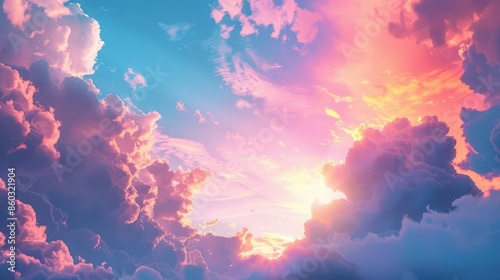 majestic sunset sky with colorful pink and blue clouds heavenly cloudscape ai generated landscape