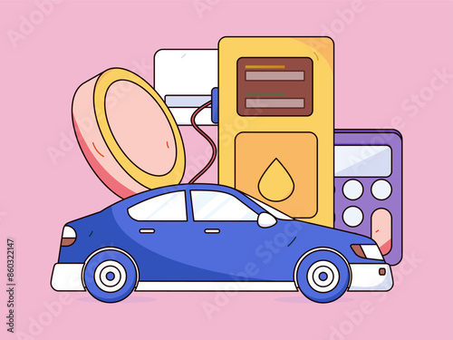 Vector Internet operation hand-drawn illustration of people getting discounts for refueling their cars
