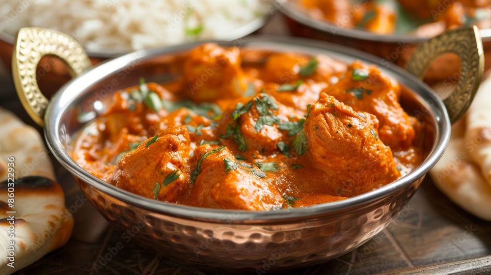 Delicious Chicken Tikka Masala in Traditional Copper Bowl, Perfect for Food Photography and Cuisine Design Delicious Chicken Tikka Masala in Traditional Copper Bowl, Perfect for Food Photography and Cuisine Design