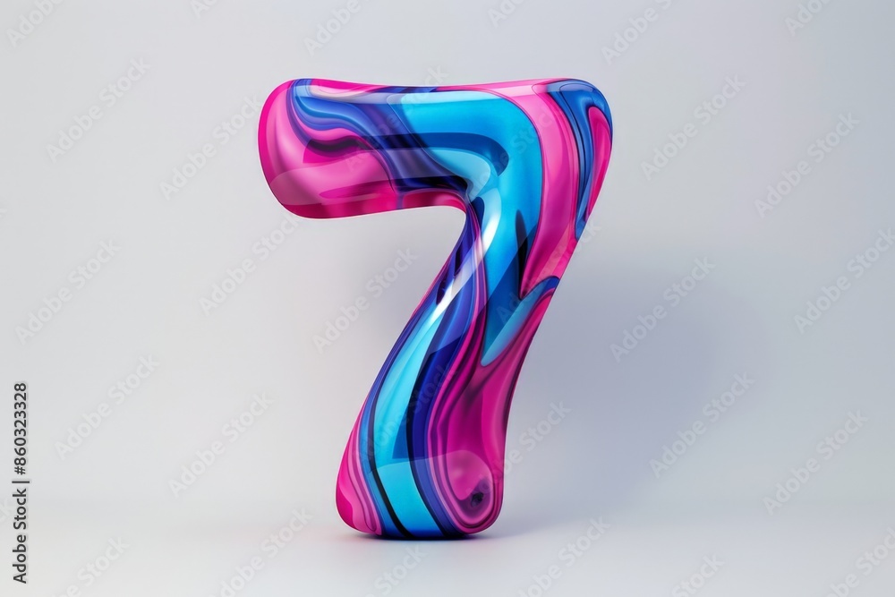 Vibrant Pink and Blue Swirled Abstract Number Seven on White Background Vibrant Pink and Blue Swirled Abstract Number Seven on White Background