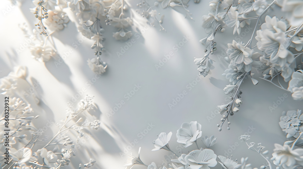 Flowers on the old white wall background digital wall tiles or wallpaper design : Generative AI