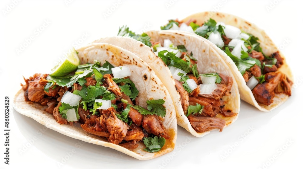 mexican cuisine delight savory tacos al pastor on a clean white background food photography mexican cuisine delight savory tacos al pastor on a clean white background food photography