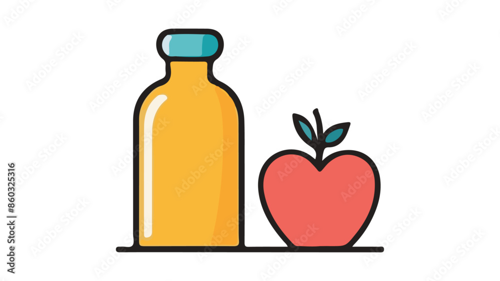 illustration of a bottle of medicine and apple next to each other in vector, simple shape of bottle and apple next to each other illustration of a bottle of medicine and apple next to each other in vector, simple shape of bottle and apple next to each other