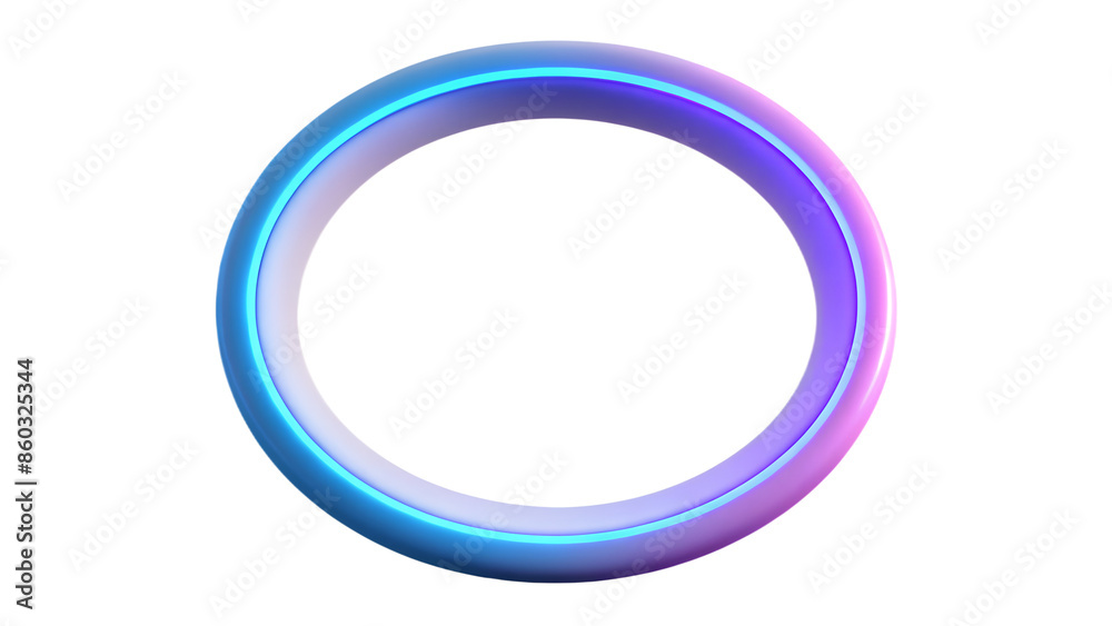 Fototapeta premium Colorful neon circular ring glowing with blue and purple hues, isolated on a transparent background. Perfect for graphic design and digital art.