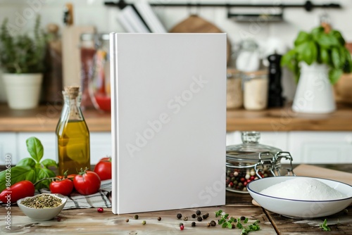 Blank Cookbook Cover Mockup on Kitchen Counter photo