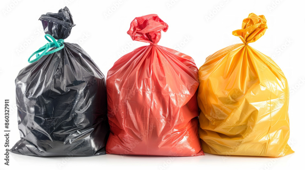 Trash Bags: Bags for collecting and disposing of waste and debris isolated on white background Trash Bags: Bags for collecting and disposing of waste and debris isolated on white background
