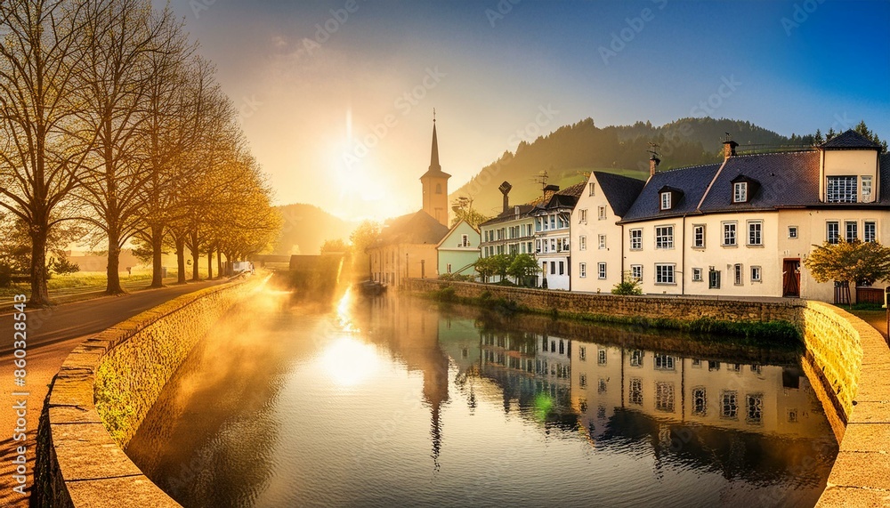 Obraz premium A bright sunny morning in a quaint village.