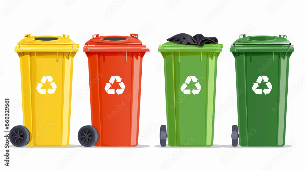 Trash Receptacles: Containers for collecting and storing waste and garbage isolated on white background Trash Receptacles: Containers for collecting and storing waste and garbage isolated on white background