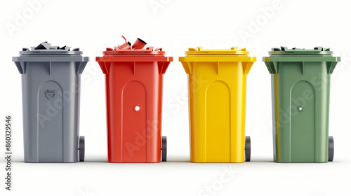 Trash Receptacles: Containers for collecting and storing waste and garbage isolated on white background photo