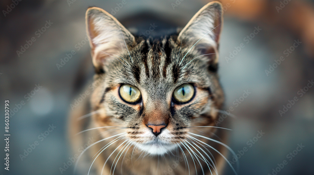Close-up of a tabby cat with green eyes Close-up of a tabby cat with green eyes