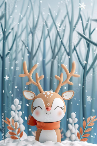 Cute Cartoon Deer in the Fa...