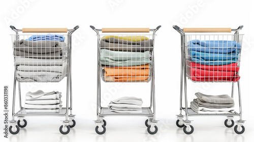 Laundry Carts: Carts for transporting laundry to and from laundry rooms isolated on white background photo