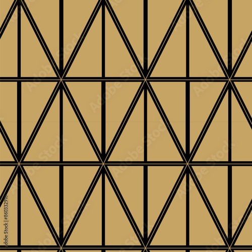 Abstract geometric pattern with triangle and diamond, lines and stripes. A seamless vector background. Graphic modern pattern. Black and gold pattern.