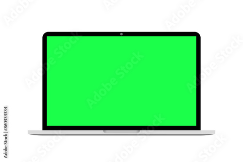 Laptop computer green screen icon. Notebook display mockup illustration