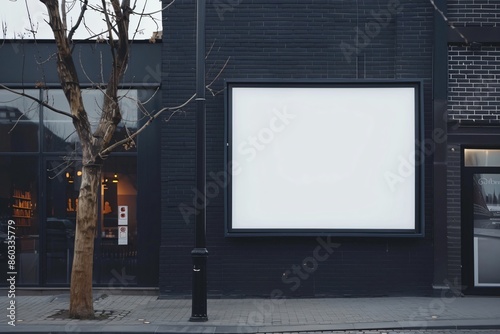 Blank Billboard on a Black Brick Wall