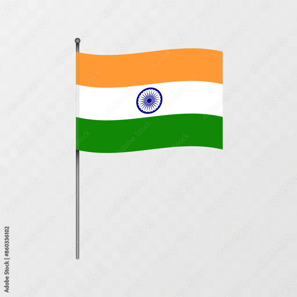 India flag on flagpole. Vector illustration. India flag on flagpole. Vector illustration.