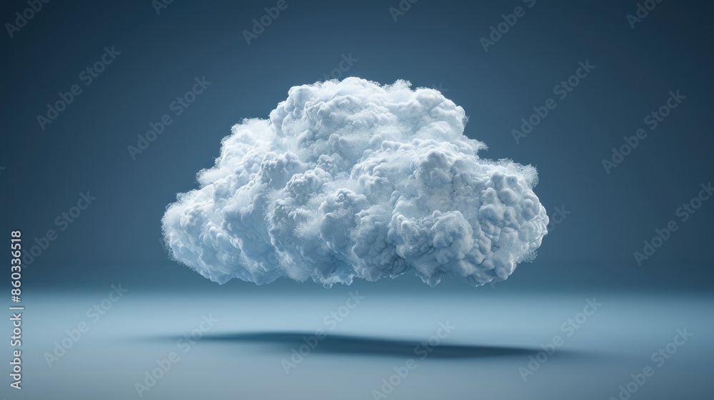 Obraz premium Abstract image of a fluffy white cloud with a blue background, symbolizing weather and tranquility, floating in mid-air.