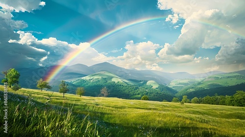 a rainbow over the landscape is a breathtaking natural phenomenon that captivates the senses and stirs the soul photo