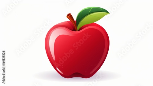 A digital illustration of a shiny red apple with a leaf and stem, conveying freshness and health