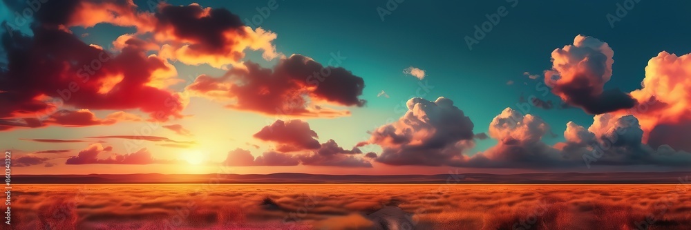 Obraz premium Dark Sunset view with clouds background, wide background 