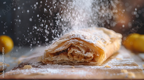 delicious Viennese strudel sprinkled with powdered sugar