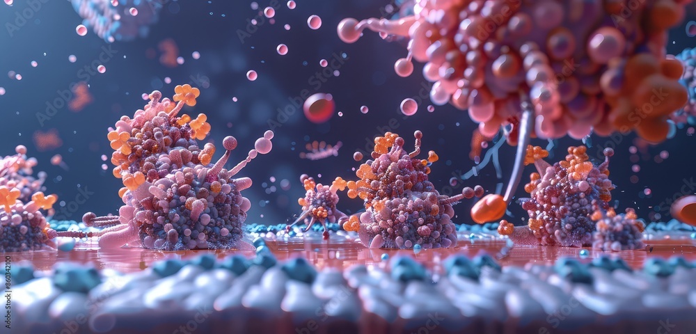 Protein Rendered Cell A captivating 3D rendered scene of a cell membrane, showcasing the ...