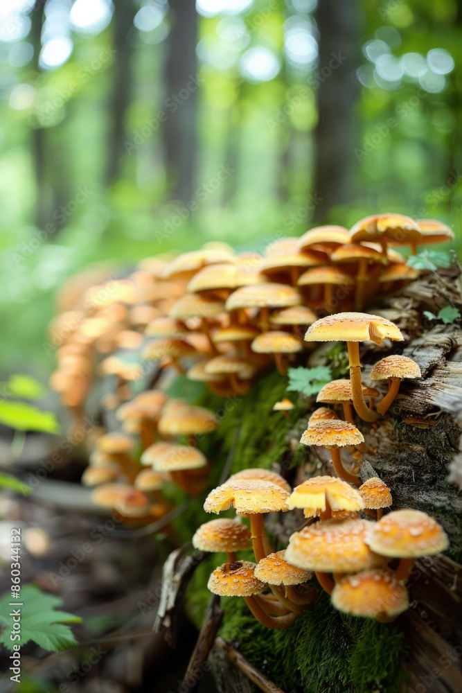 A variety of mushrooms growing on a decaying log, symbolizing growth and transformation from old ideas. A variety of mushrooms growing on a decaying log, symbolizing growth and transformation from old ideas.