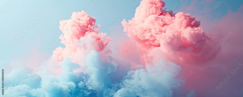 Fototapeta premium Gradient cotton candy cloudscape with pink and baby blue hues, perfect for backgrounds and wallpapers.