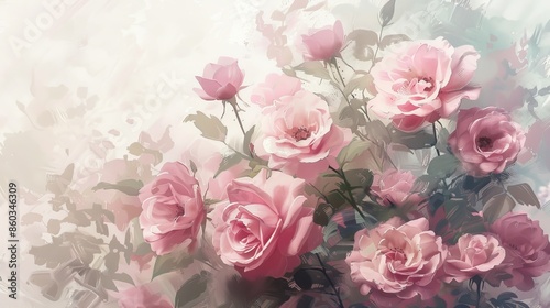 Dreamy softfocus depiction of delicate pink roses bouquet