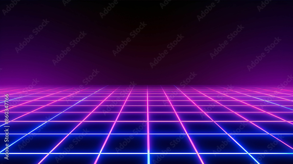 3d retro neon blue abstract background with laser lines. Synthwave grid video game style
