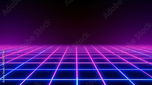 Obraz na płótnie 3d retro neon blue abstract background with laser lines. Synthwave grid video game style w salonie