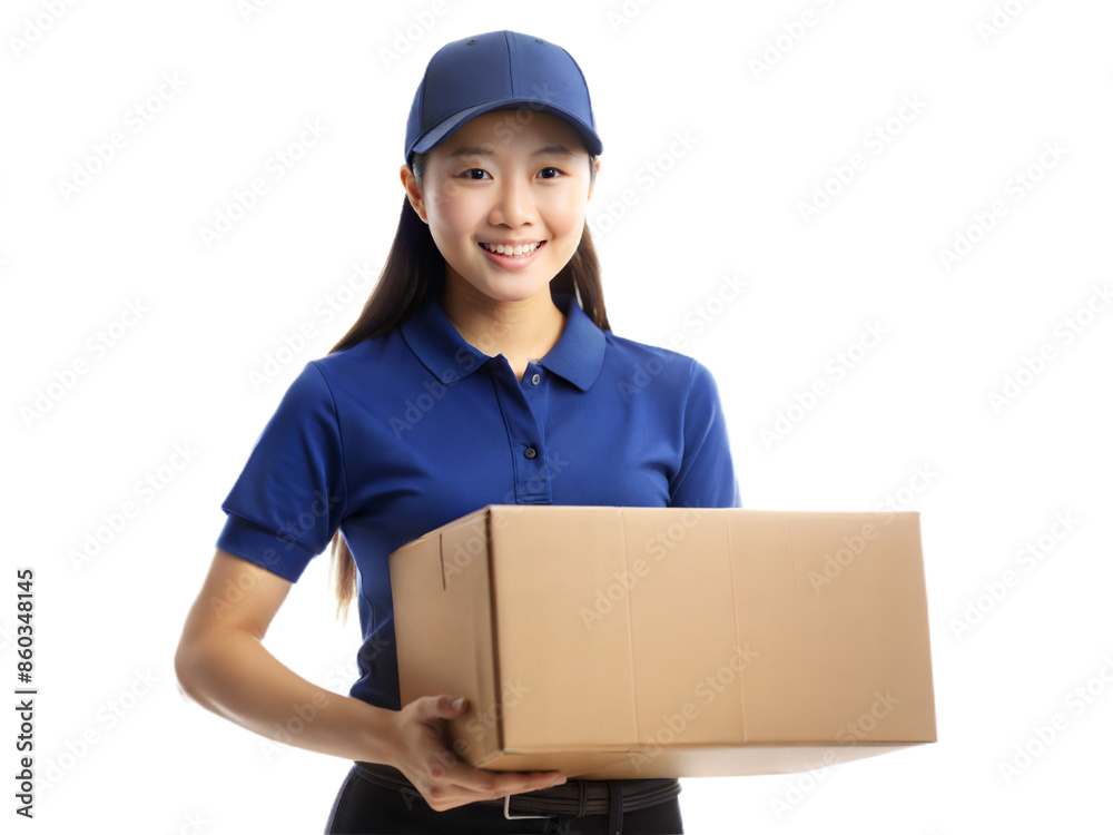 A delivery service woman on white background A delivery service woman on white background