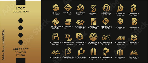 logo collection, Abstract design concept for branding with golden gradient.