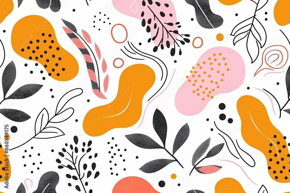 Abstract botanical pattern with orange and pink elements Abstract botanical pattern with orange and pink elements