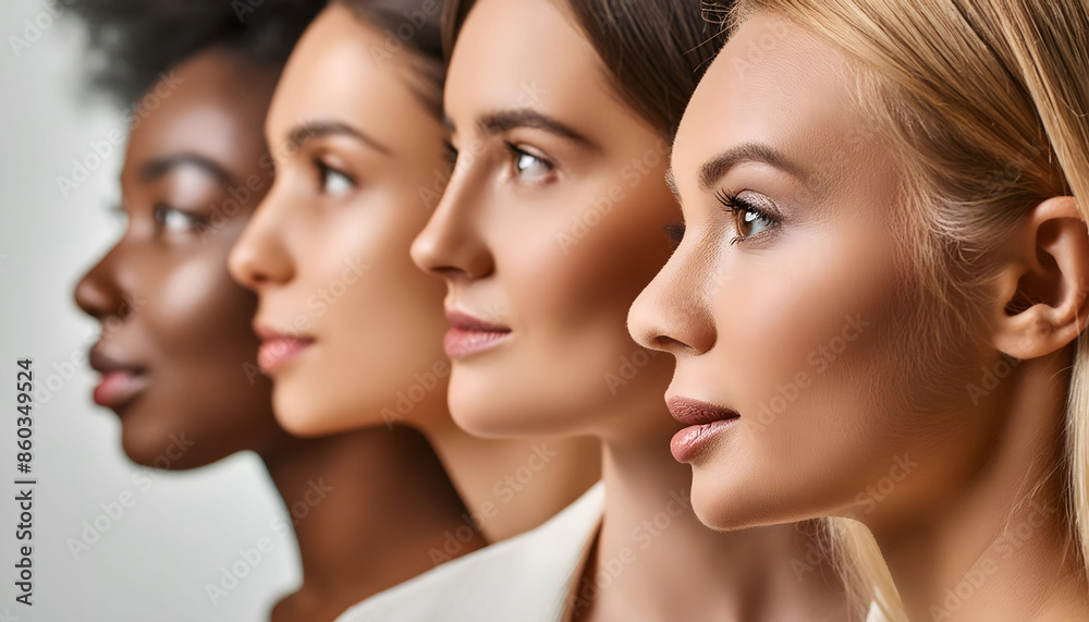 Close-Up Portrait of Four Women in Profile View
